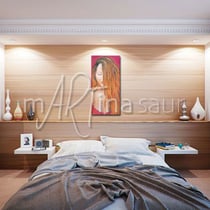 Lady in red im Schlafzimmer