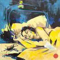 inna artemova, "the visit", 2025, 90 x 90 cm, oil on canvas – erlas galerie