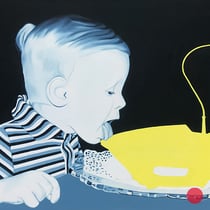 sylvia berndorfer, "on the tip of his tongue", 2020, 90 x 150 cm, oil on canvas – erlas galerie