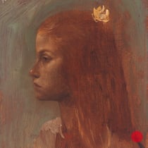 roger schindler, "mädchen (frühling)",  2019, 23 x 19 cm, oil on wood – erlas galerie