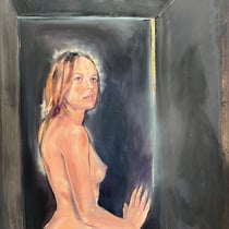 raffaella busdon, "una nuova luce 1", 2023, 99 x 69 cm, oil & gold leaf on polyacetat – erlas galerie