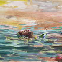 dénesh ghyczy, "floating", 2020, 45 x 75 cm, oil and acrylic on canvas – erlas galerie