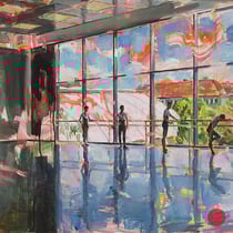 dénesh ghyczy, "ballettschule", 2024, 60 x 90 cm, oil & acrylic on canvas – erlas galerie