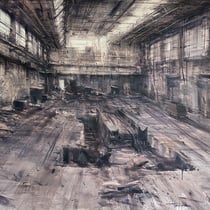 alessandro papetti, "mosca, interno industriale", 2014, 170 x 205 cm, oil on canvas – erlas galerie