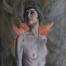 raffaella busdon, "elena degli angeli", 2021, 70 x 55 cm, oil on iron – erlas galerie