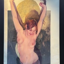 raffaella busdon, serie inte mivedo "portami conte 05", 2023, 105 x 73 cm, oil & gold leaf on polyacetat – erlas galerie