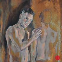 raffaella busdon "presenza assenza/vorderseite", 2020, öl auf oxidiertem eisen, 105 x 72 cm – erlas galerie