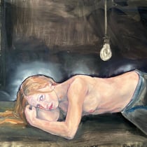 raffaella busdon, "e tuto si illumina 3", 2023, 71 x 102 cm, oil & gold leaf on polyacetat – erlas galerie