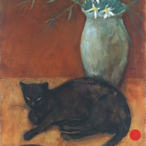 roger schindler, "katze mit vase II",  2018, 61,5 x 46 cm, oil on canvas – erlas galerie