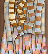 michou hutter, "die roten schuhe", 2024, 150 x 36 cm, oil on canvas – erlas galerie