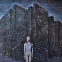 raffaella busdon "fuori dal labirinto", 2021, oil & collage on canvas paper, 77 x 93 cm – erlas galerie