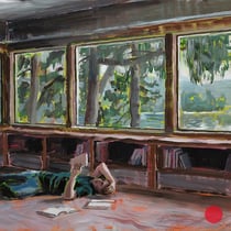 dénesh ghyczy, "reading", 2019, 40 x 50 cm, acrylic on cardboard, framed – erlas galerie