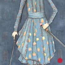 michou hutter, "die direktorin", 2018, 60 x 25 cm, oil on wood – erlas galerie