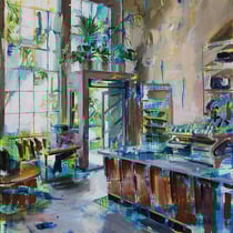 dénesh ghyczy, "roasters", 2025, 130 x 100 cm, oil & acrylic on canvas – erlas galerie