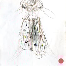 tone fink, "modeausgedirndelt", 29,7 x 21 cm, 1990, colored pencil on paper – erlas galerie