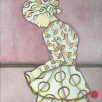 michou hutter, "figur mit kopftuch 2", 2018, 50 x 40 cm, oil on cotton – erlas galerie