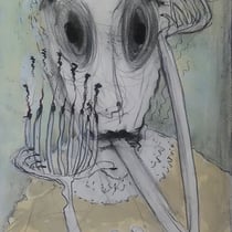 walter schmögner, "brennende finger", 2019, 57 x 38 cm, mixed media on paper – erlas galerie