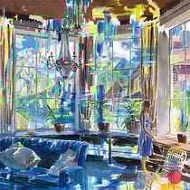 dénesh ghyczy, "das blaue zimmer", 2021, 150 x 180 cm, oil & acrylic on canvas – erlas galerie