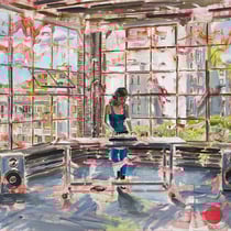 dénesh ghyczy, "live session", 2024, 150 x 200 cm, oil & acrylic on canvas – erlas galerie