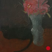 roger schindler, "katze mit vase I",  2017, 18 x 14 cm, oil on wood – erlas galerie