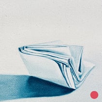 sylvia berndorfer, "der vaterschaftstest", 2023, 20 x 30 cm, oil on jute – erlas galerie