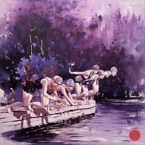 inna artemova, "the contest", 2025, 120 x 120 cm, oil on canvas – erlas galerie