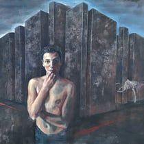 raffaella busdon "memoria", 2021, oil & collage on canvas paper, 94 x 86 cm – erlas galerie