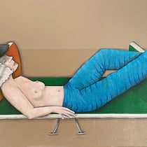 michou hutter, "das grüne sofa", 2023, 57 x 88 cm, oil on canvas – erlas galerie