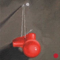 sylvia berndorfer, "schluss mit lustig I", 2023, 20 x 15 cm, oil on jute – erlas galerie