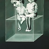 sylvia berndorfer, "living in a box", 2023, 150 x 80 cm, oil on canvas – erlas galerie
