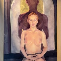 raffaella busdon, serie inte mivedo "portami conte 01", 2023, 106 x 77 cm, oil & gold leaf on polyacetat – erlas galerie