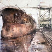 alessandro papetti, "molo industriale", 2014, 100 x 125 cm, oil on canvas – erlas galerie
