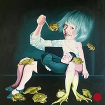 sylvia berndorfer, "die kröten meines vaters", 2023, 120 x 110 cm, oil on canvas – erlas galerie