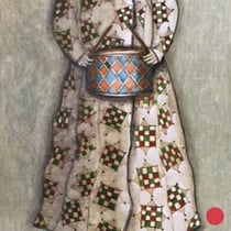 michou hutter, "figur mit trommel", 2018, 53 x 25 cm, oil on wood – erlas galerie