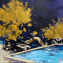 inna artemova, "pooltime", 2025, 60 x 60 cm, oil on canvas – erlas galerie