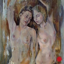 raffaella busdon "iinteraction 07 harmony", 2019, oil on oxidized iron, 100 x 66 cm – erlas galerie