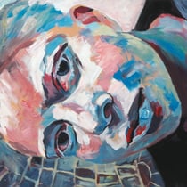 sigrid hutter, "halbzeit" (selbstportrait), 2016, 100 x 140 cm, acrylic on canvas – erlas galerie