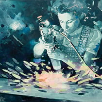 inna artemova, "the nightshift", 2024, 100 x 135 cm, oil on canvas – erlas galerie