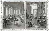 Holzstichatelier des Verlages Hallberger in Stuttgart um 1878, aus: Hanebutt- Benz, Deutscher Holzstich im 19. Jh., Abb. 27