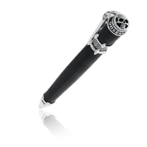 Kugelschreiber in Silber und Carbon mit Schädel-Motiv aus der Gremlin Kollektion der Goldschmiede OBSESSION