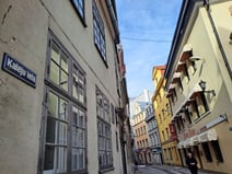 View of medieval houses on Kalēju iela in Riga's Old Town