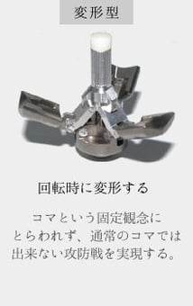 変形型 回転時に変形する コマという固定観念にとらわれず、通常のコマでは出来ない攻防戦を実現する。
