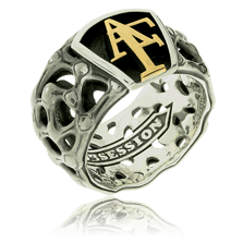 Monogramm-Ring in Silber mit individuellen Monogramm in Rotgold aus der Herrenschmuck-Kollektion Mikrokosmos von der Goldschmiede OBSESSION