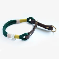 hundsoadli Zugstop Halsband Leder Tau grün