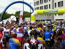 Randonneur cyclists from around the world at the start of Paris-Brest-Paris 2015