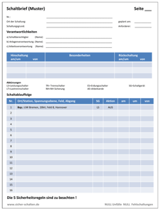 Schaltbrief Schaltbericht Schaltanmeldung Schaltfolge Musterformular Elektrofachkraft Schaltberechtigung