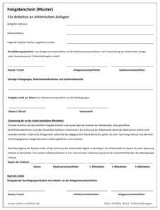 Musterformular Elektrofachkraft Schaltberechtigung Arbeitsverantwortlicher Anlagenverantwortlicher Arbeitsfreigabe Durchführungserlaubnis VDE 0105-100