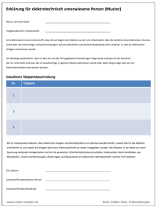 Musterformular Elektrofachkraft Schaltberechtigung EUP Elektrotechnisch unterwiesene Person Ernennung Auswahlverantwortung VEFK Führungskraft