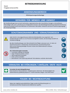 Musterformular Elektrofachkraft Schaltberechtigung Betriebsanweisung Arbeitsplatz PSA TOP Mittelspannungsschaltanlage 
