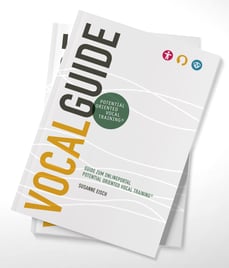 Gestapelte Bücher mit dem Titel „Be Vocal: Stimmliches Potenzial Entfalten“ von Susanne Eisch mit einer menschlichen Kopf-Hals-Illustration. Subtext: 10 Übungen mit physiologischem Hintergrund. Dieses potenzialorientierte Stimmbildungsbuch ist ein Muss fü
